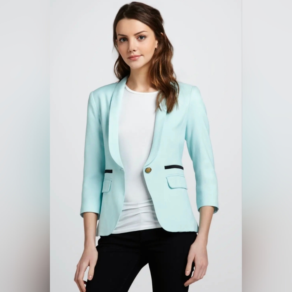 Smythe / Robin Light Blue Mint Shawl Collar Blazer 8